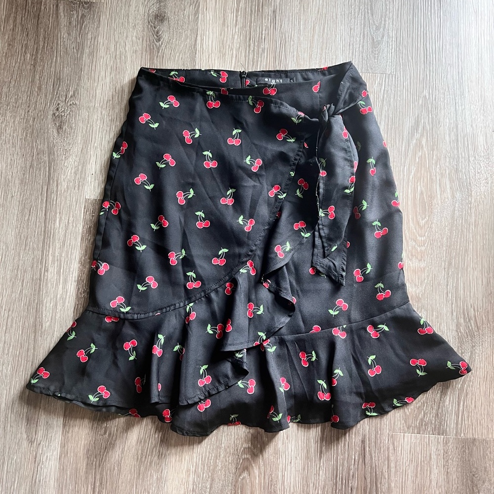 Tiger Mist revolve Cherries black wrap skirt S